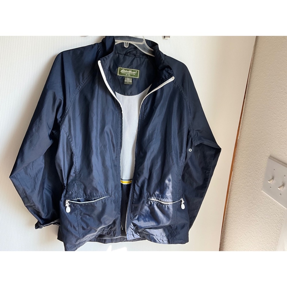 Eddie Bauer Womens Navy Blue Lightweight Windbreaker Mesh Lined Jacket Large - Picture 2 of 7